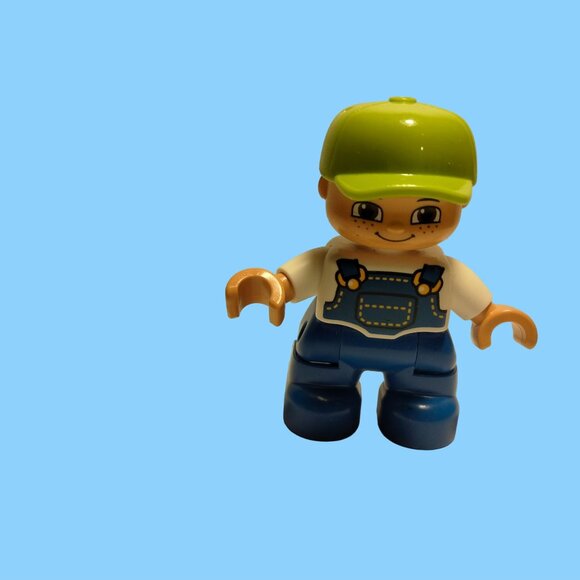 Lego Duplo Blue Boy Bib Green Baseball Cap Child Movable arms legs Hat toy - Picture 2 of 11